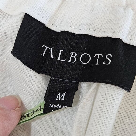 Talbots White 100% Linen Drawstring Pants Medium Casual Tropical - Picture 5 of 10